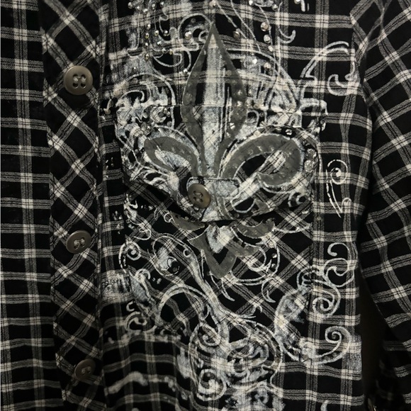 Daytrip-Black&White button-up plaid print shirt - Picture 4 of 6